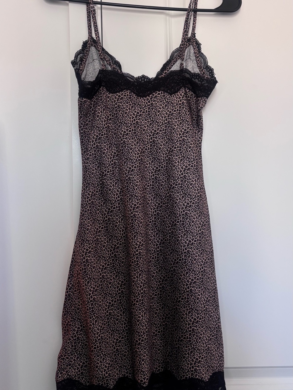 La Hearts Leopard-Print Lace-Trim Slip Dress - Black/Nude
